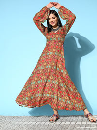 Thumbnail for InWeave Women's Rust Edgy Print Dress - Distacart