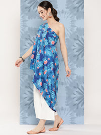 Thumbnail for InWeave Women's Blue Pink Japanese Art Oneshoulder Top - Distacart