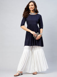 Thumbnail for InWeave Women's Navy Blue Short Anarkali Kurta - Distacart