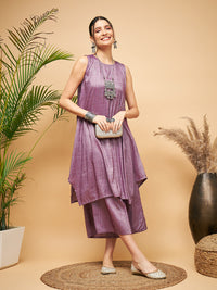 Thumbnail for InWeave Women's Mauve Lurex Short Pallazo Kurta Set - Distacart
