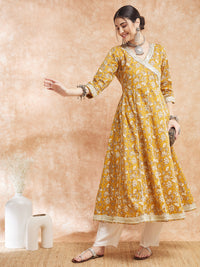 Thumbnail for InWeave Women's Mustard Printed Gota Embroidered Anarkali Kurta - Distacart