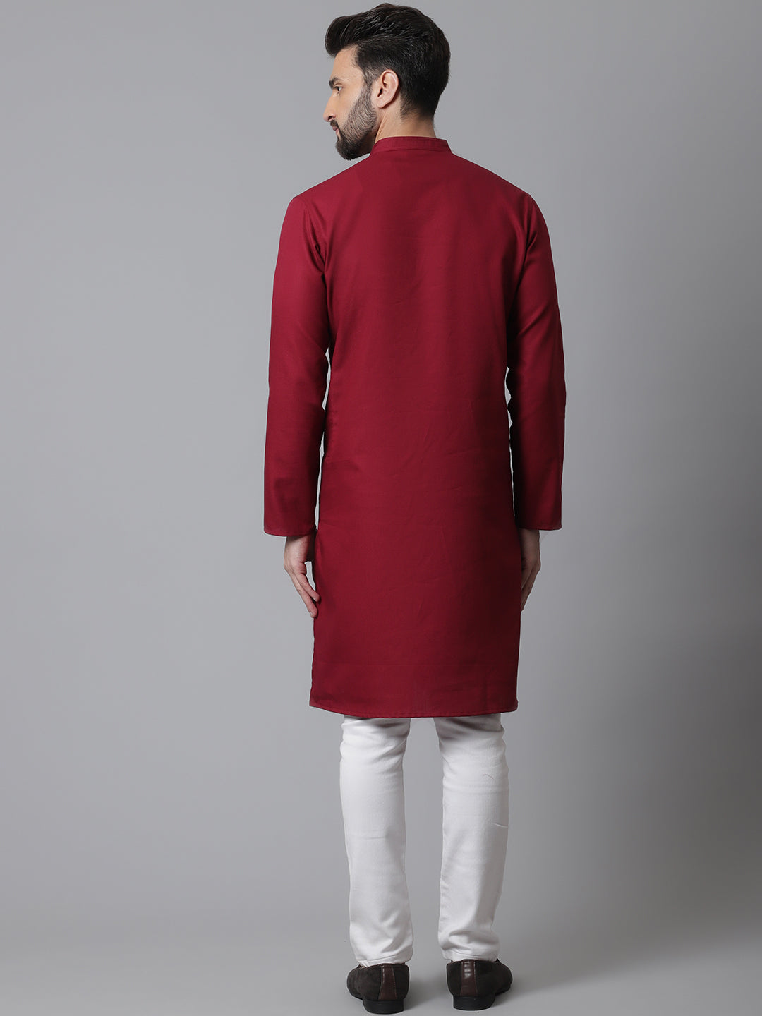 Even Apparels Maroon Pure Cotton Kurta With Band Collar - Distacart