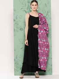 Thumbnail for InWeave Women's Black Strappy Set W Magenta Camelia Cr Dupatta - Distacart