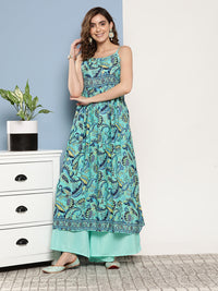 Thumbnail for InWeave Women's Camelia Blue Pastel Print Strappy Kurta Set - Distacart