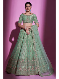 Thumbnail for Myra Pista Green Gota Silk Embroidered Designer Lehenga Choli - Distacart