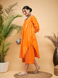 Thumbnail for InWeave Women's Orange Flared Kurta Palazzo Set - Distacart