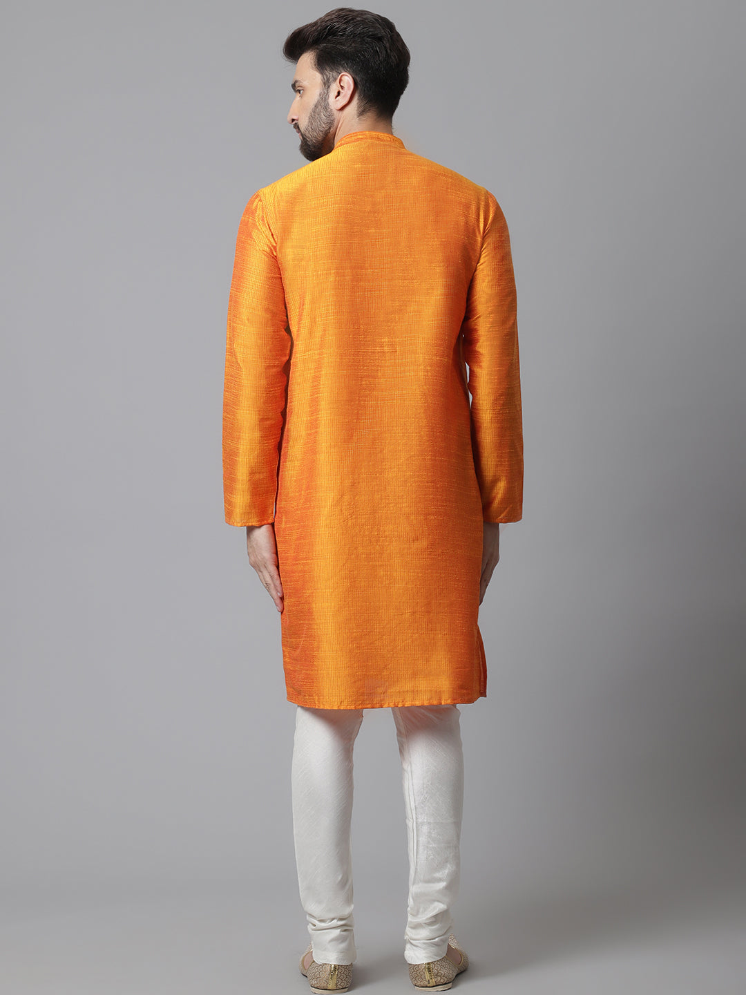 Even Apparels Orange Solid Kurta With Band Collar - Distacart