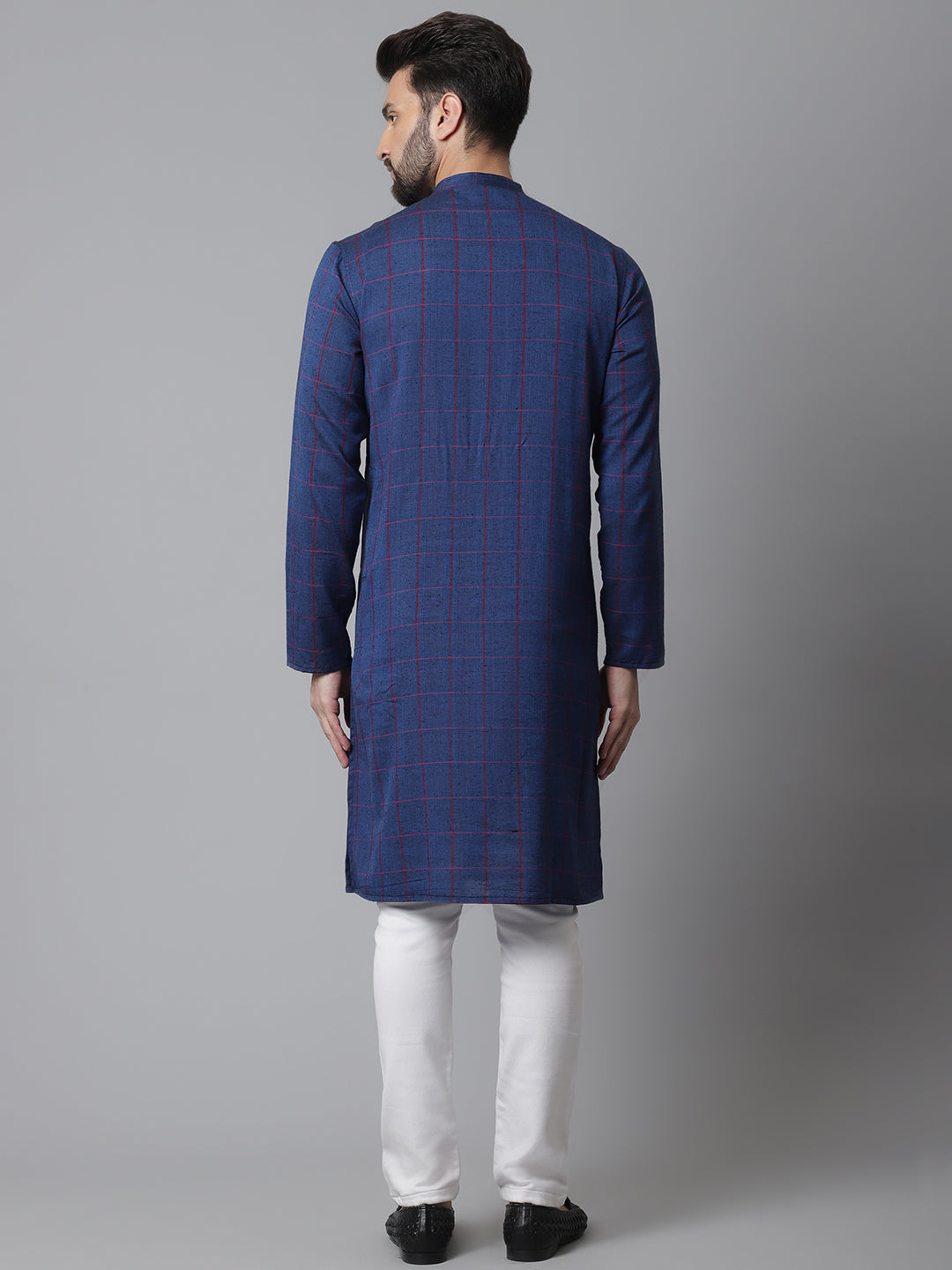 Even Apparels Blue Long Kurta With Band Collar - Distacart