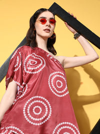 Thumbnail for InWeave Women's Maroon Bandhani Motif One Shoulder Palazzo Set - Distacart