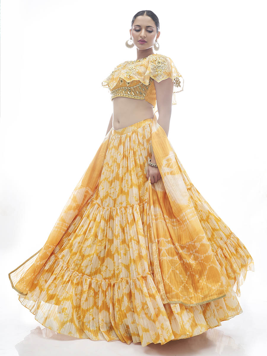 Myra Yellow Jaquard Embroidered Designer Lehenga - Distacart