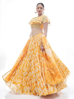 Thumbnail for Myra Yellow Jaquard Embroidered Designer Lehenga - Distacart