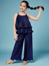 Thumbnail for Girls Self Design Sleeveless Top With Palazzos - Mini Marvels - Distacart