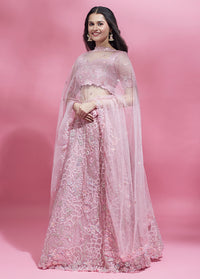 Thumbnail for House of Panchhi Pink Color Net Sequins Work Lehenga - Distacart