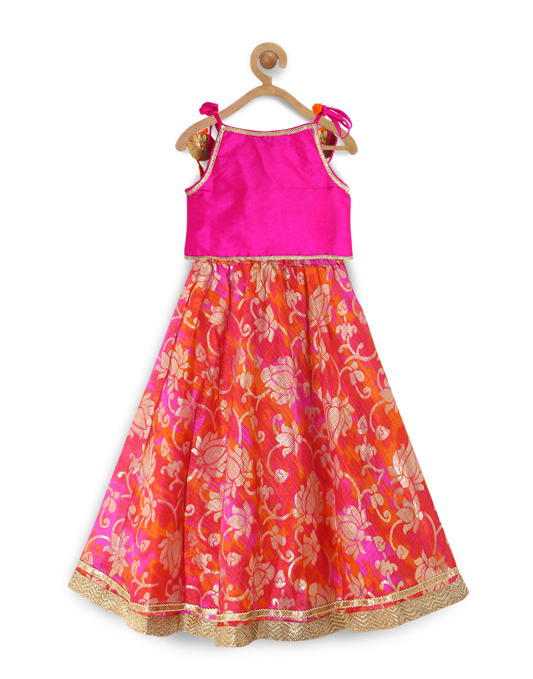Girls Orange Magenta Printed Ready To Wear Lehenga Blouse With Dupatta - Mini Marvels - Distacart