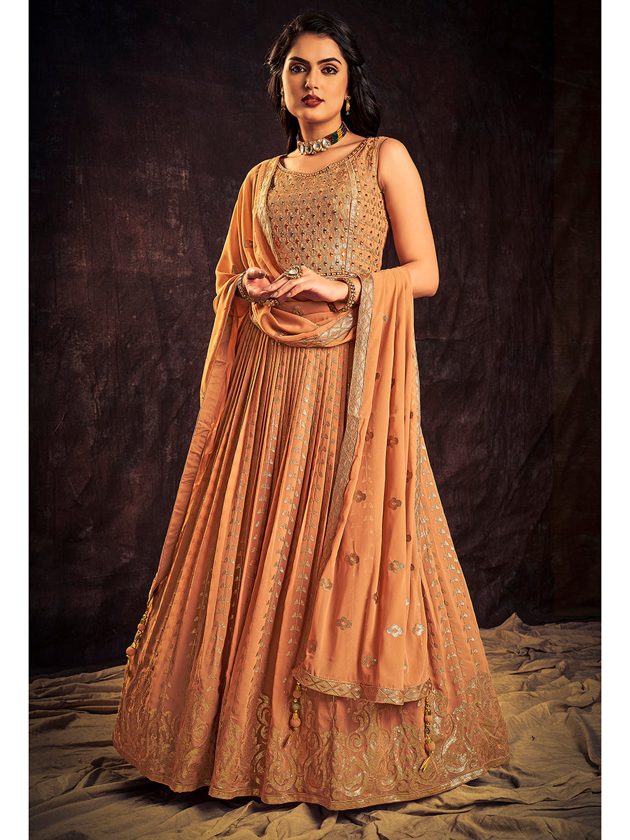 Myra Apricoat Real Georgette Designer Gown Style Suit - Distacart