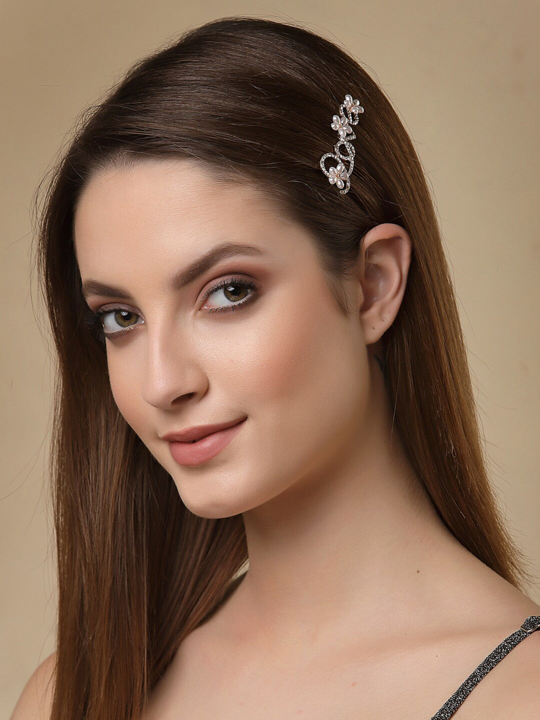 Panash Women Gold-Toned & White Cz-Studded & Beaded Love Hair Pin - Distacart