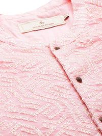 Thumbnail for House of Pataudi Embroidered Regular Sequinned Rozana Kurta with Pyjamas - Distacart