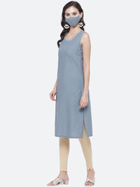Thumbnail for Biba Women Blue Cotton Kurta With Mask & Jacket - Distacart