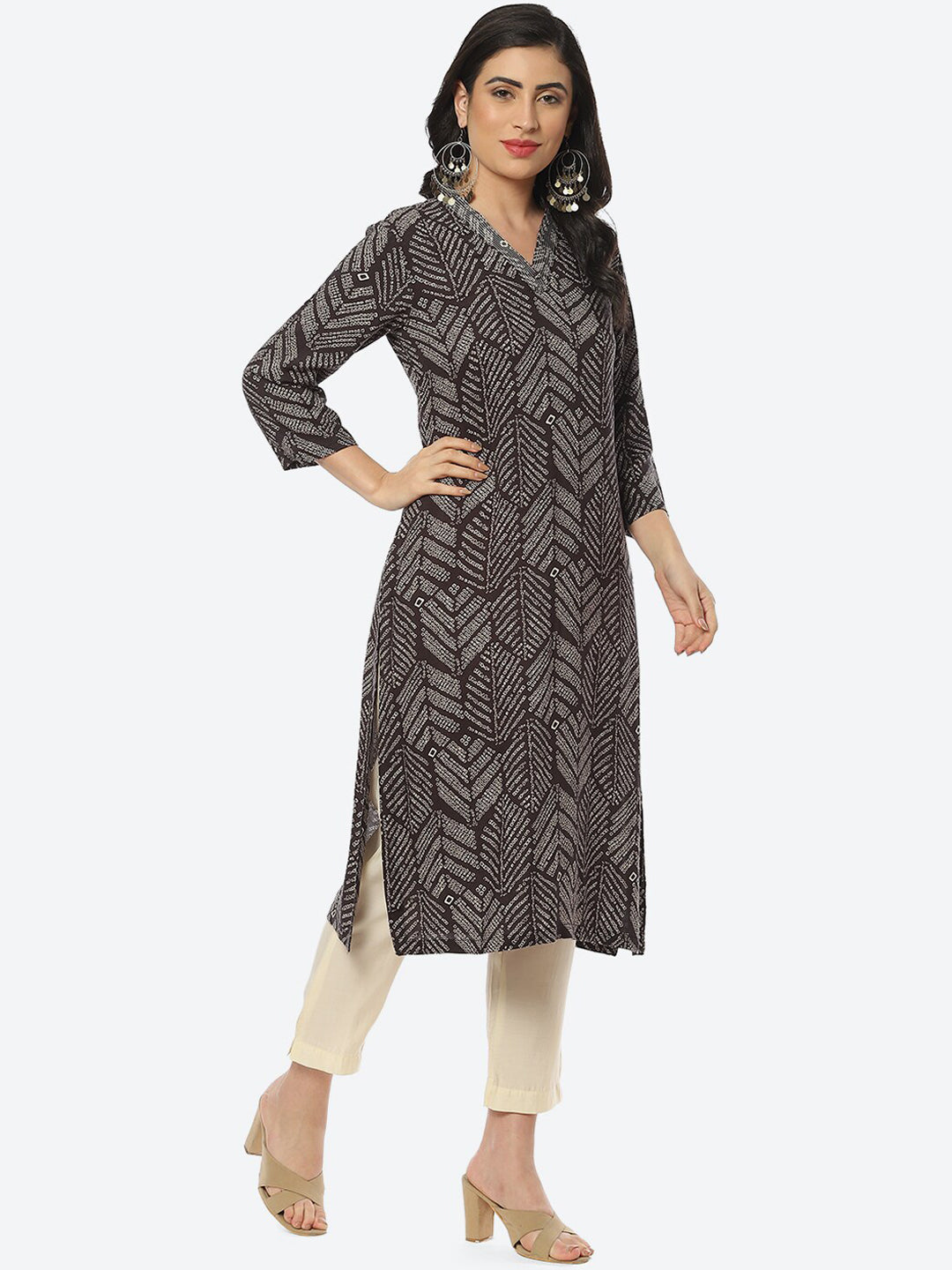 Biba Women Geometric Printed V-Neck Kurta - Distacart