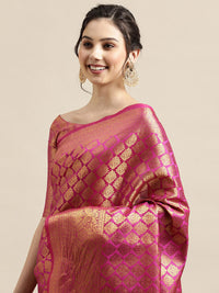 Thumbnail for Saree Mall Pink & Gold-Toned Woven Design Zari Silk Blend Banarasi Saree - Distacart