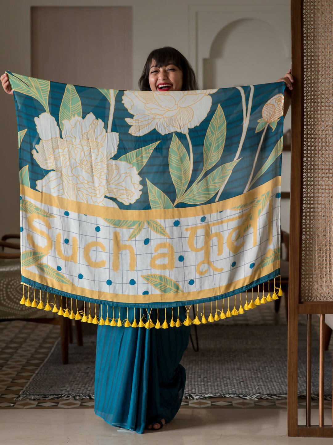 Suta Teal Floral Pure Cotton Saree - Distacart