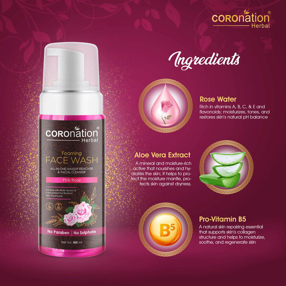 Coronation Herbal Pink Rose Foaming Face Wash - Distacart