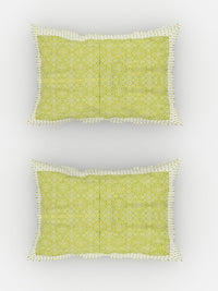 Thumbnail for Urban Magic Green & White Ethnic Motifs Cotton 104 TC Queen Bedsheet with 2 Pillow Covers - Distacart