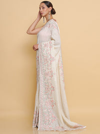 Thumbnail for Soch Cream-Coloured & Red Floral Embroidered Pure Georgette Heavy Work Saree - Distacart