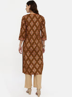 Thumbnail for Souchii Brown & Mustard Printed Straight Kurta - Distacart