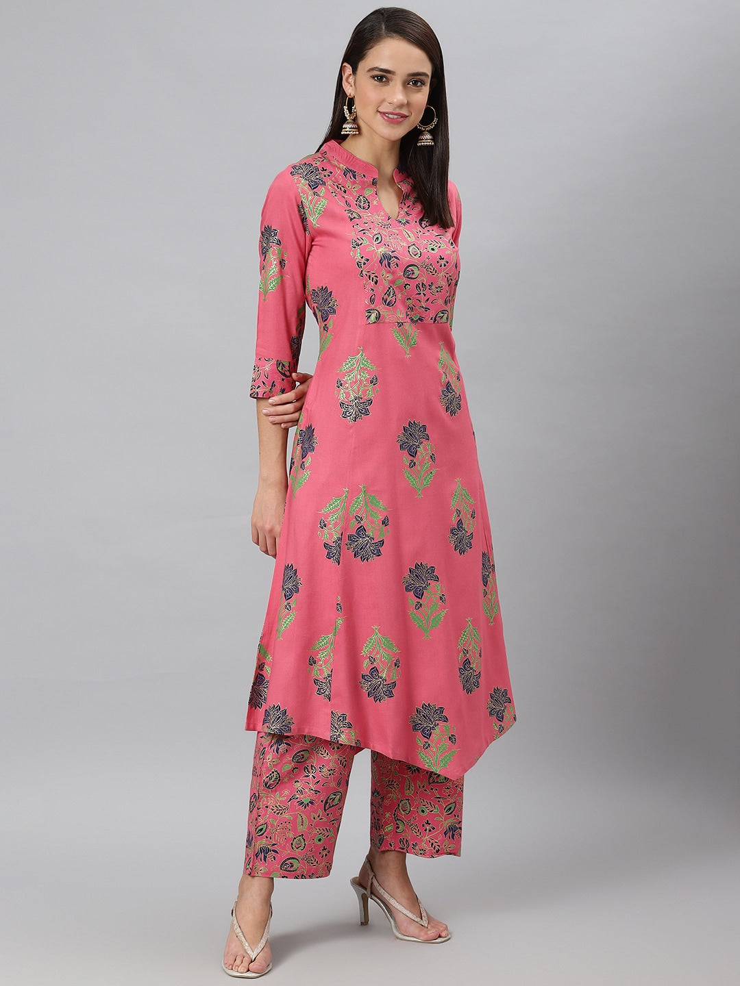 Khushal K Women Pink Printed Kurta with Palazzos - Distacart