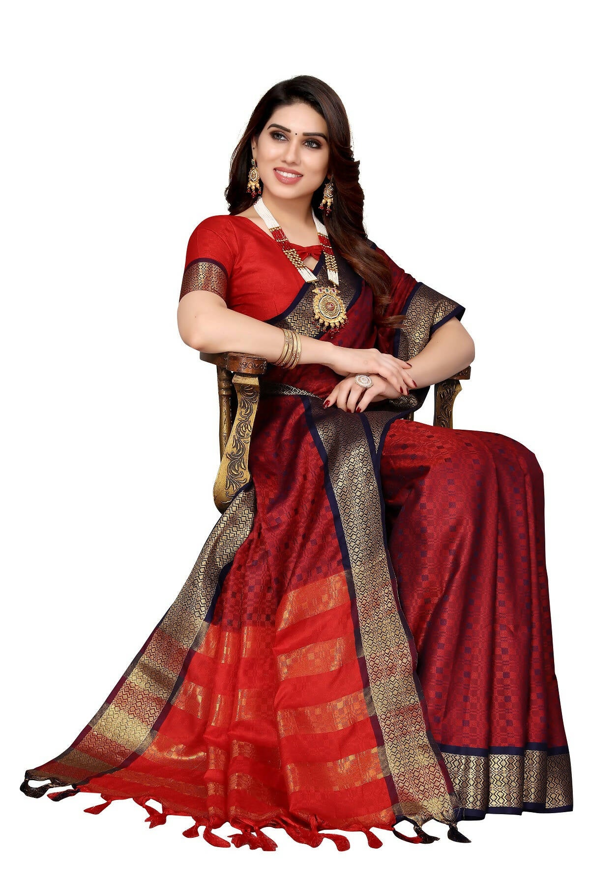 Vamika Weaving Maroon Cotton Silk Saree - Distacart