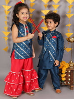 Thumbnail for Lil Drama Boys Kurta Pyjama With Jacket Set - Teal Blue - Distacart