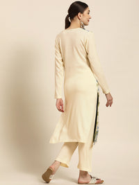 Thumbnail for Sangria Women Off White Ethnic Motifs Self Design Winter Kurta with Trousers - Distacart
