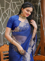 Thumbnail for Tikhi Imli Blue Embroidered Organza Saree - Distacart