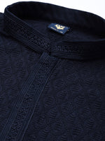 Thumbnail for Manyavar Men Blue Ethnic Motifs Woven Design Kurta with Churidar - Distacart