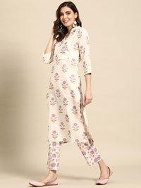 Thumbnail for Sangria Women Floral Printed Regular Sequinned Pure Cotton Kurta with Trousers - Distacart