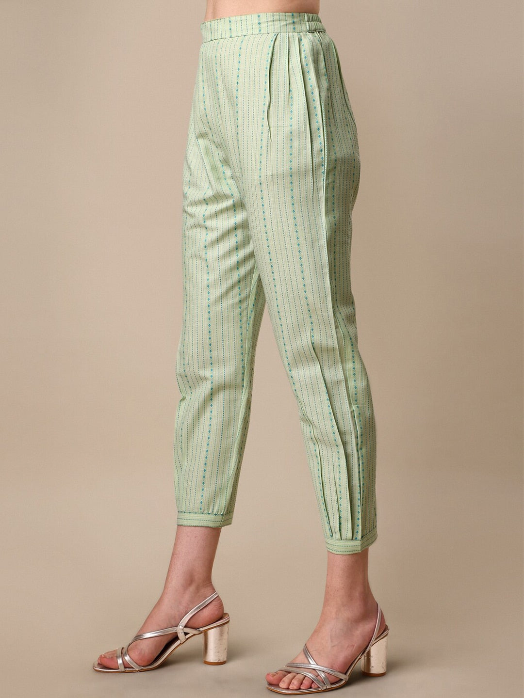 Kalini Striped Puff Sleeves Kurta with Trousers - Distacart