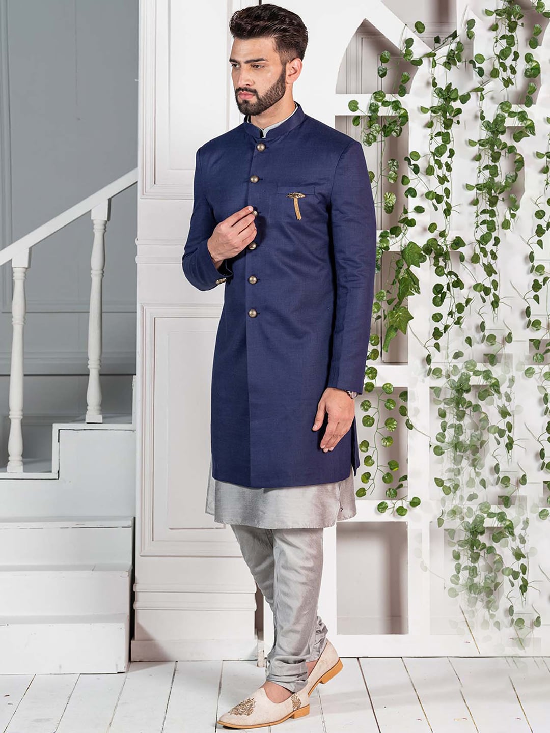 KISAH Men Mandarin Collar Cotton Kurta Sherwani Set - Distacart