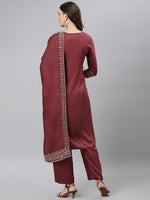 Thumbnail for Khushal K Women Burgundy Floral Yoke Design Panelled Kurta with Trousers - Distacart