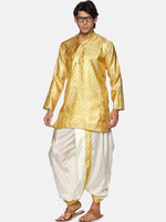 Thumbnail for Sethukrishna Men Gold-Toned Ethnic Motifs Woven Design Kurta with Dhoti Pants - Distacart