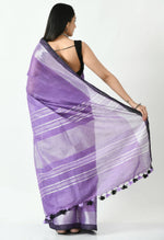 Thumbnail for Mominos Fashion Moeza Purple & Black Bhagalpuri Handloom Silk Linen Saree with unstitched Blouse piece - Distacart