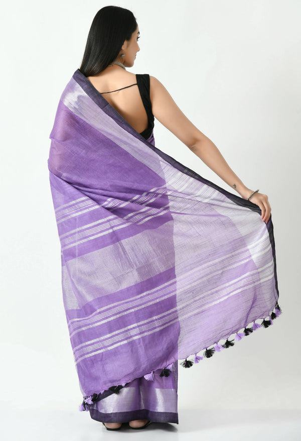 Mominos Fashion Moeza Purple & Black Bhagalpuri Handloom Silk Linen Saree with unstitched Blouse piece - Distacart