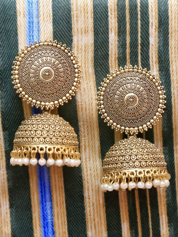 Gold-Plated Alloy Antique Golden Jhumki Earrings - The Pari - Distacart