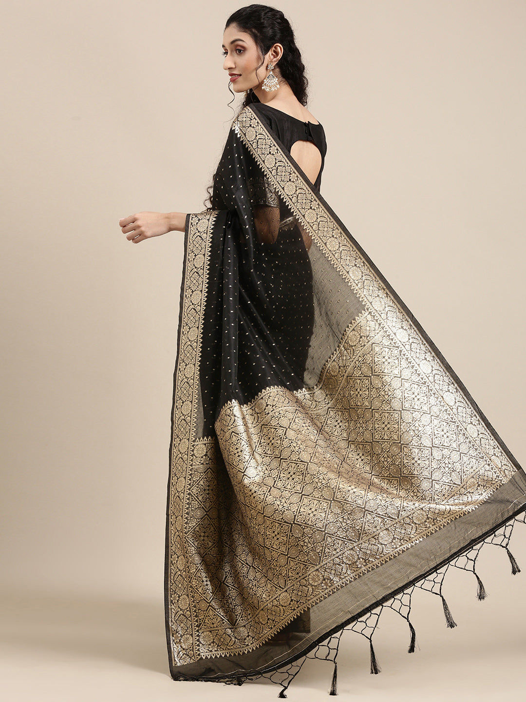 Saree Mall Black Woven Design Zari Silk Blend Banarasi Saree - Distacart