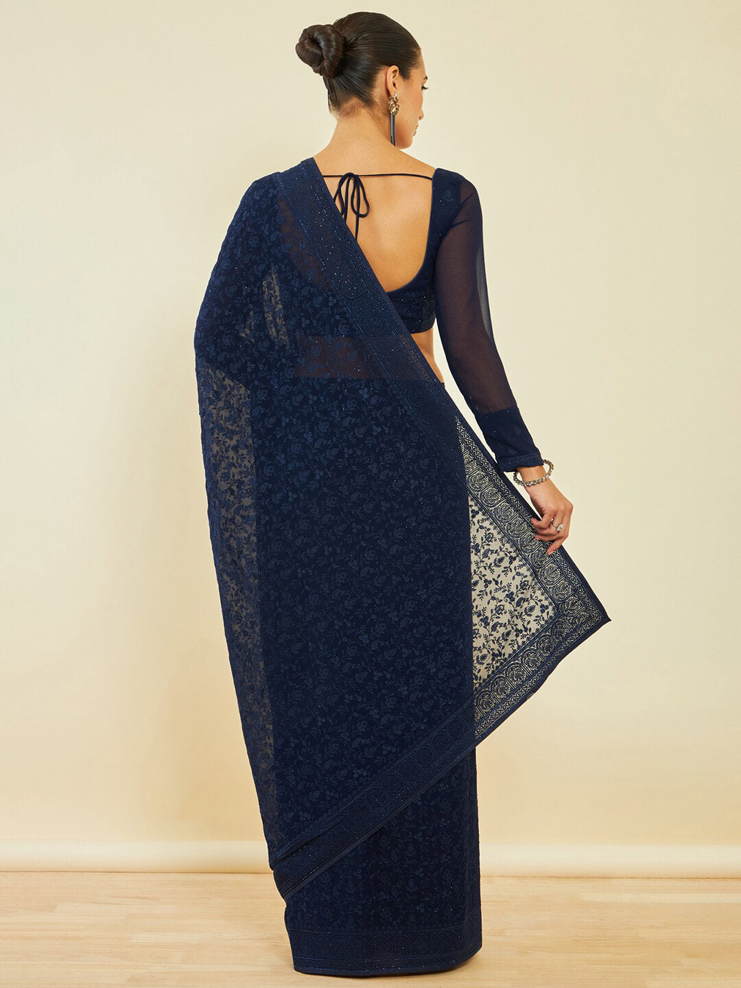 Soch Floral Embroidered Stone Work Saree - Distacart