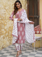 Thumbnail for Kalini Ethnic Motifs Printed Notched Neck Kurta with Trousers & Dupatta - Distacart