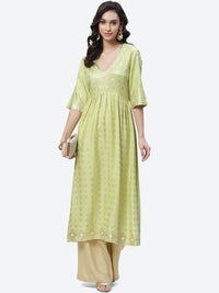 Thumbnail for Biba Women Green Ethnic Motifs Printed Anarkali Kurta - Distacart