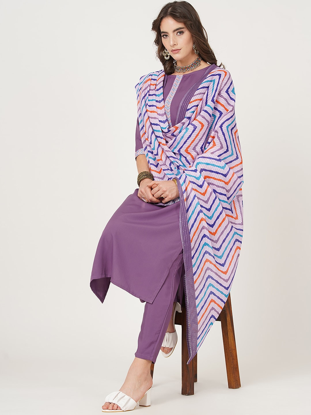 HERE&NOW Straight Kurta with Trousers & Dupatta - Distacart