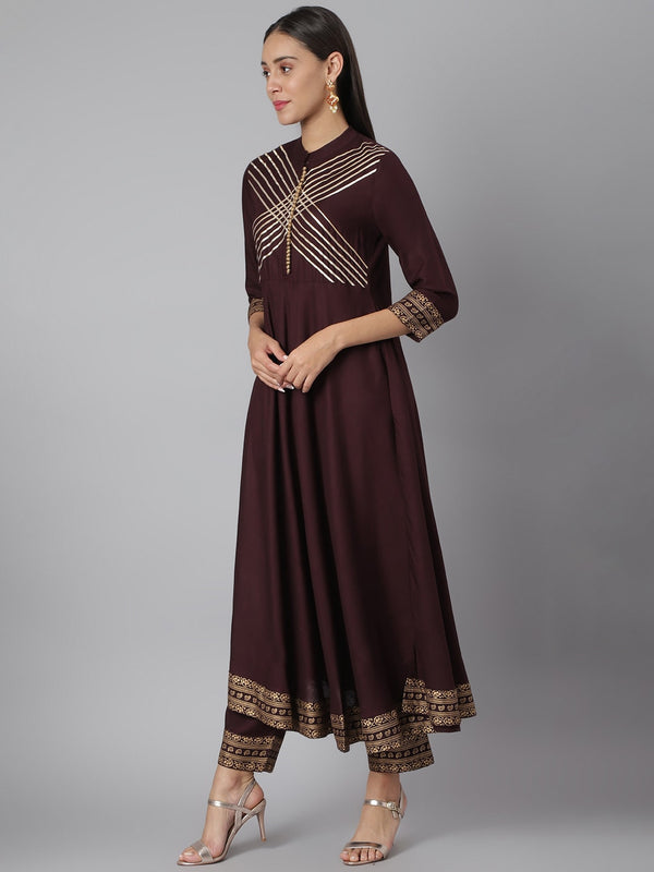 Khushal K Women Brown Floral Printed Kurta with Trousers & With Dupatta - Distacart