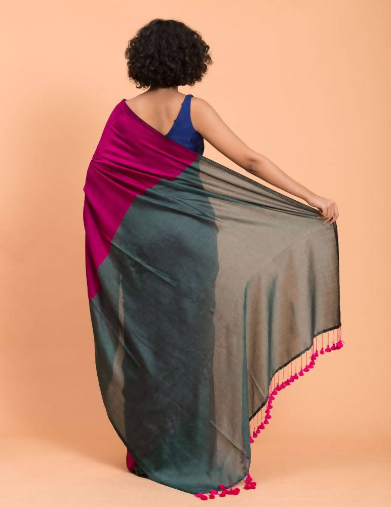 Suta Women Pink Teal Colourblocked Saree - Distacart